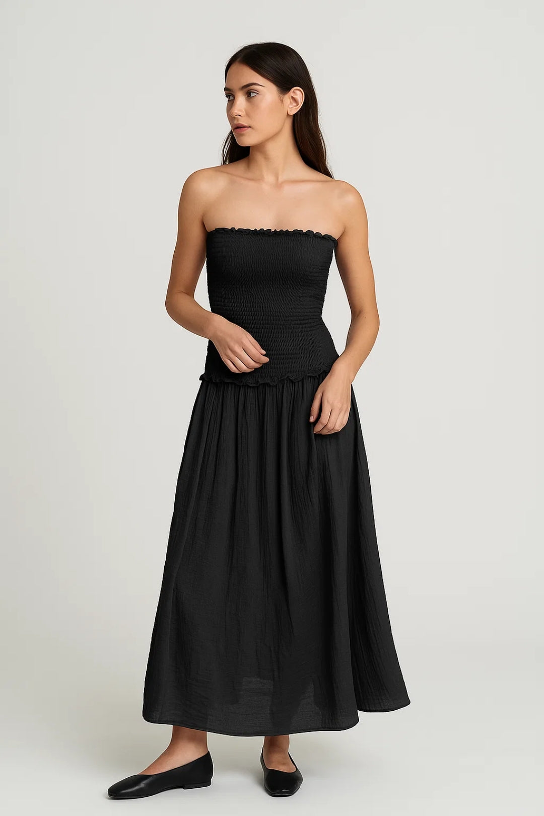 Robe Maxi Femme - Bustier Smocké avec Jupe Fluide | Casual