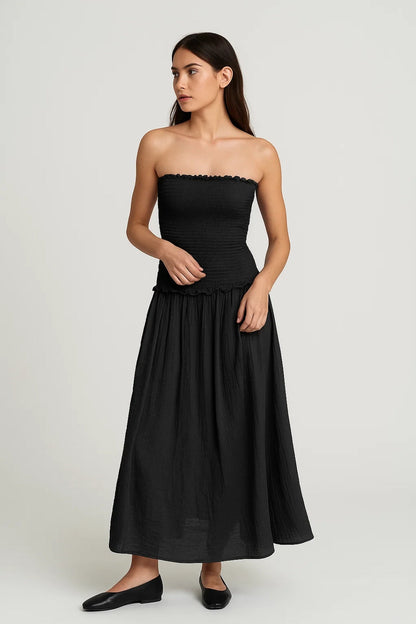 Robe Maxi Femme - Bustier Smocké avec Jupe Fluide | Casual
