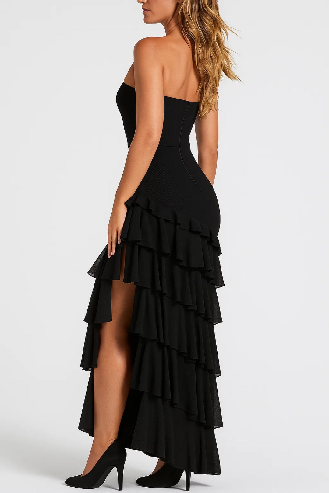 Robe Maxi Femme - Bustier Structuré avec Volants Étagés | Chic