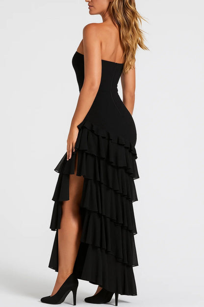 Robe Maxi Femme - Bustier Structuré avec Volants Étagés | Chic