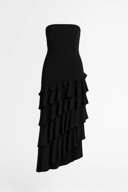 Robe Maxi Femme - Bustier Structuré avec Volants Étagés | Chic