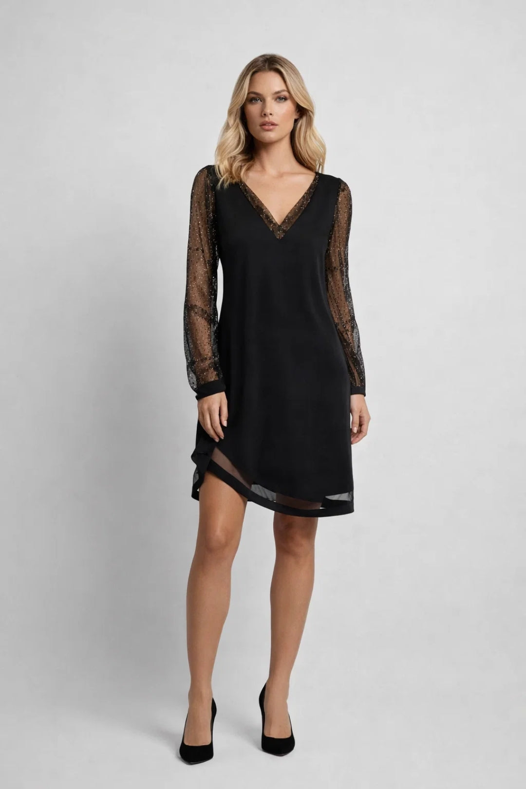 Robe Mini Femme - Col V Manches Transparentes | Soirée
