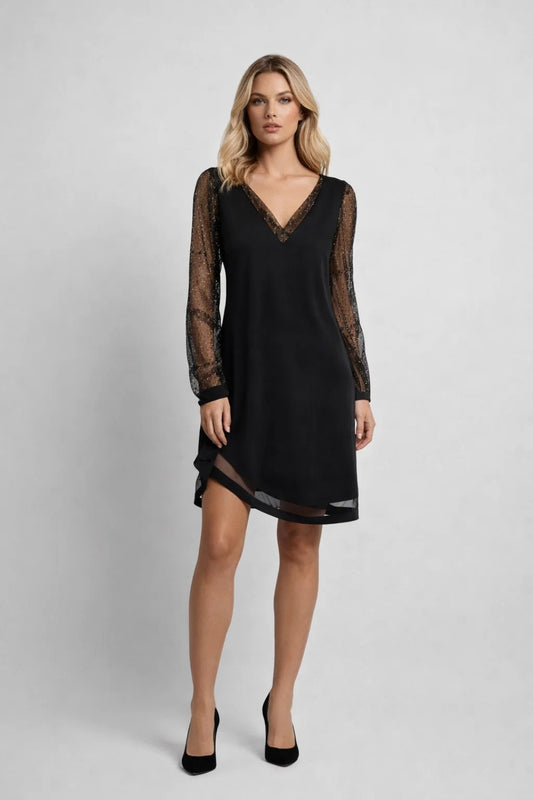 Robe Mini Femme - Col V Manches Transparentes | Soirée