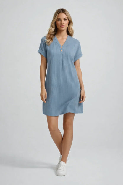 Robe Mini Femme - Col V Manches Courtes Coupe Droite | Casual