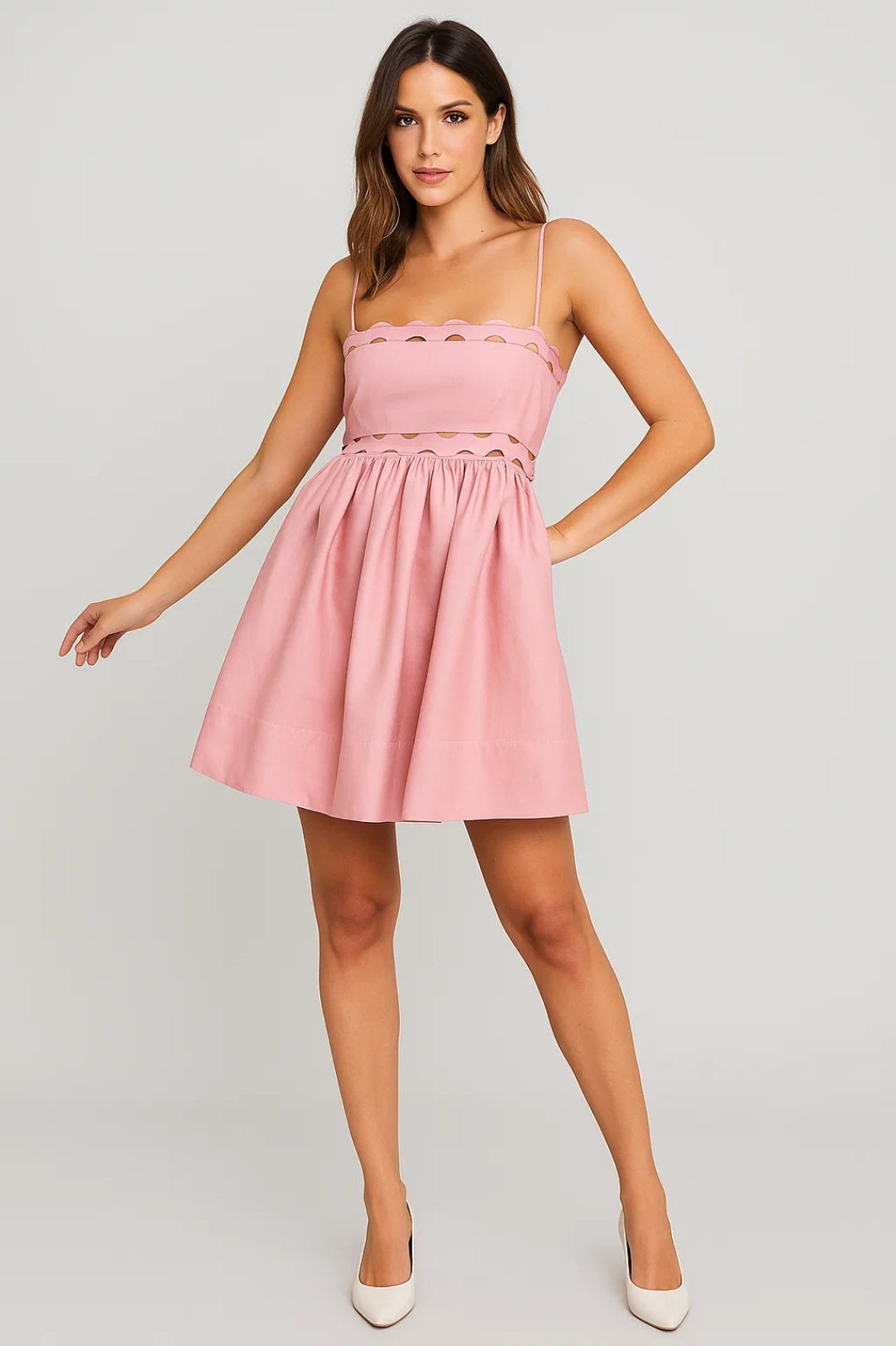 Robe Mini Femme - Bretelles Fines Taille Froncée Évasée | Été