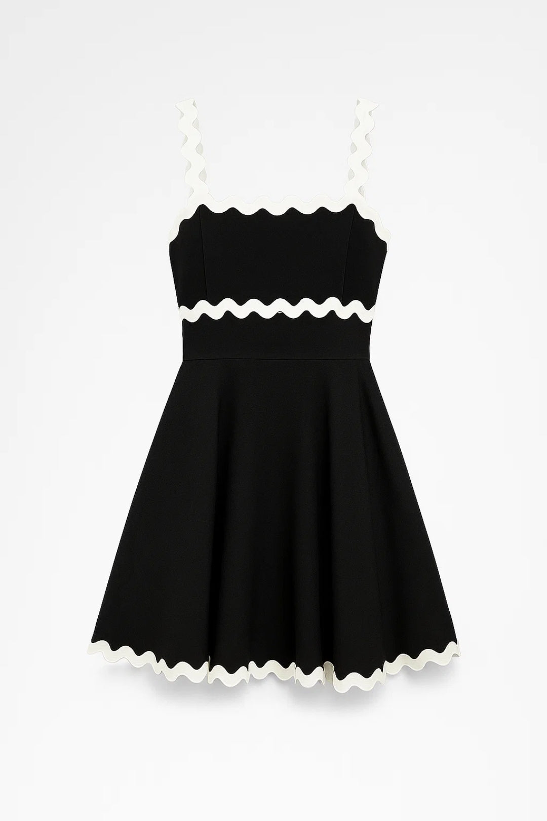 Robe Mini Femme - Bretelles Fines Évasée Bordures Contrastées | Chic