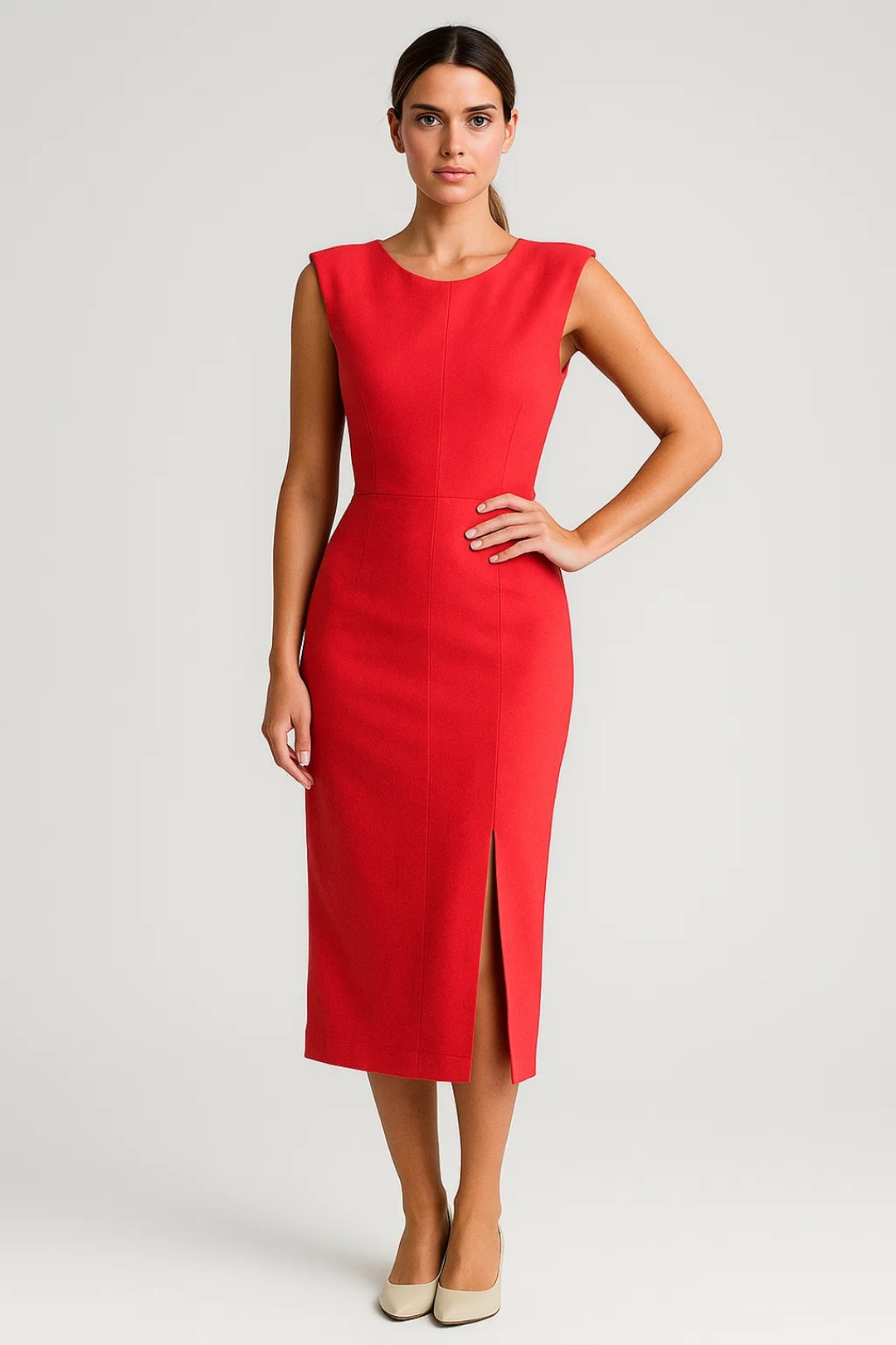 Robe Midi Femme - Sans Manches Moulante avec Fente | Chic