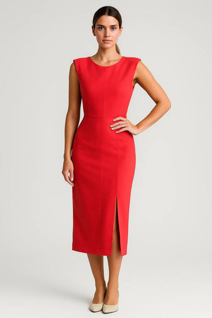 Robe Midi Femme - Sans Manches Moulante avec Fente | Chic