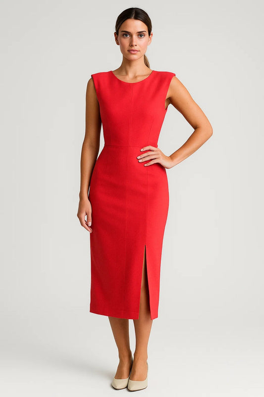 Robe Midi Femme - Sans Manches Moulante avec Fente | Chic