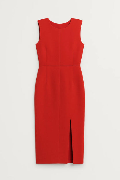 Robe Midi Femme - Sans Manches Moulante avec Fente | Chic