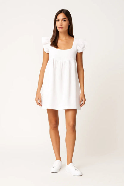 Robe Mini Femme - Manches Bouffantes Encolure Carrée Baby Doll | Été