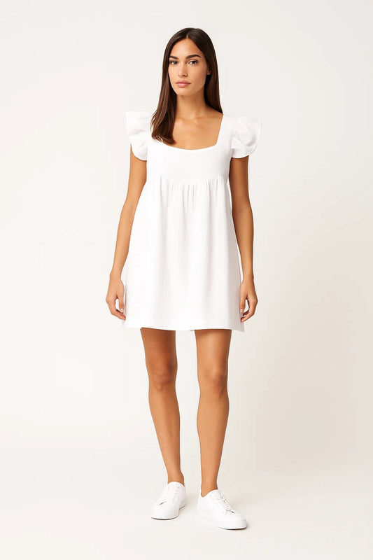 Robe Mini Femme - Manches Bouffantes Encolure Carrée Baby Doll | Été