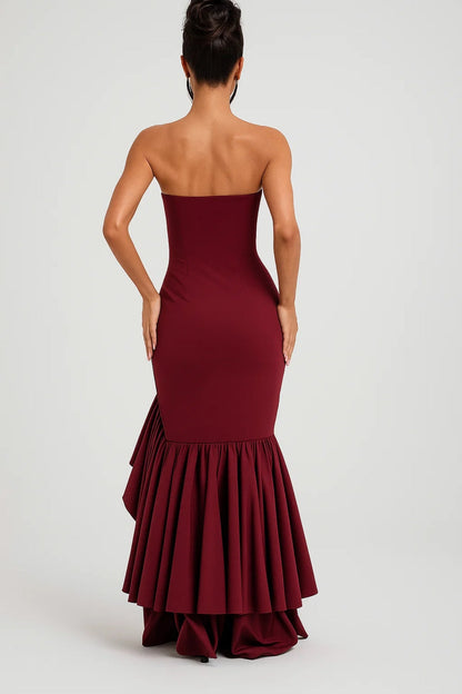 Robe Maxi Femme - Bustier Fendue Volants Asymétriques | Soirée
