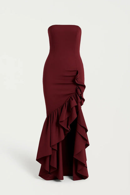 Robe Maxi Femme - Bustier Fendue Volants Asymétriques | Soirée