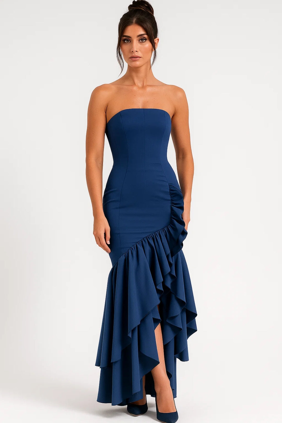 Robe Maxi Femme - Bustier Fendue Volants Asymétriques | Soirée