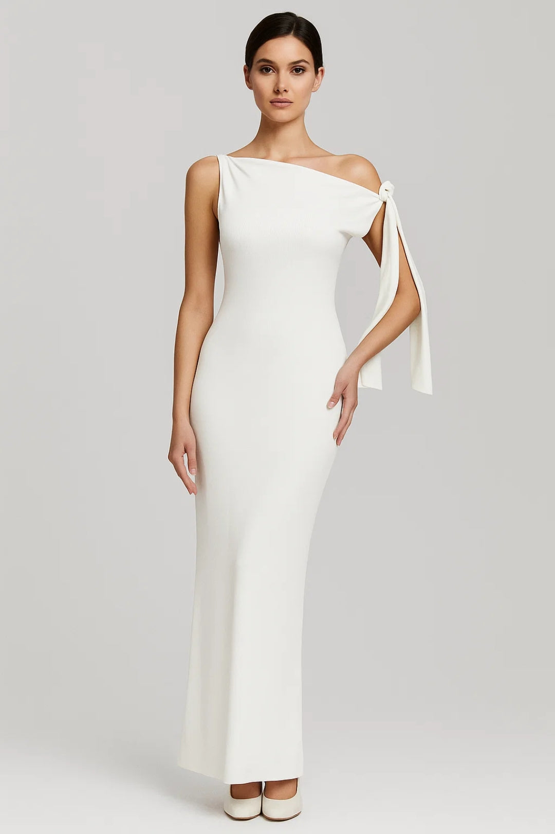 Robe Maxi Femme - Asymétrique Sans Manches avec Noeud | Élégant