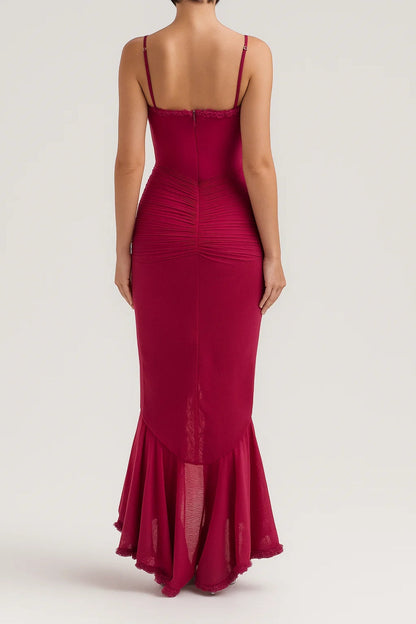 Robe Maxi Femme - Bustier Volants Asymétriques Bretelles | Soirée