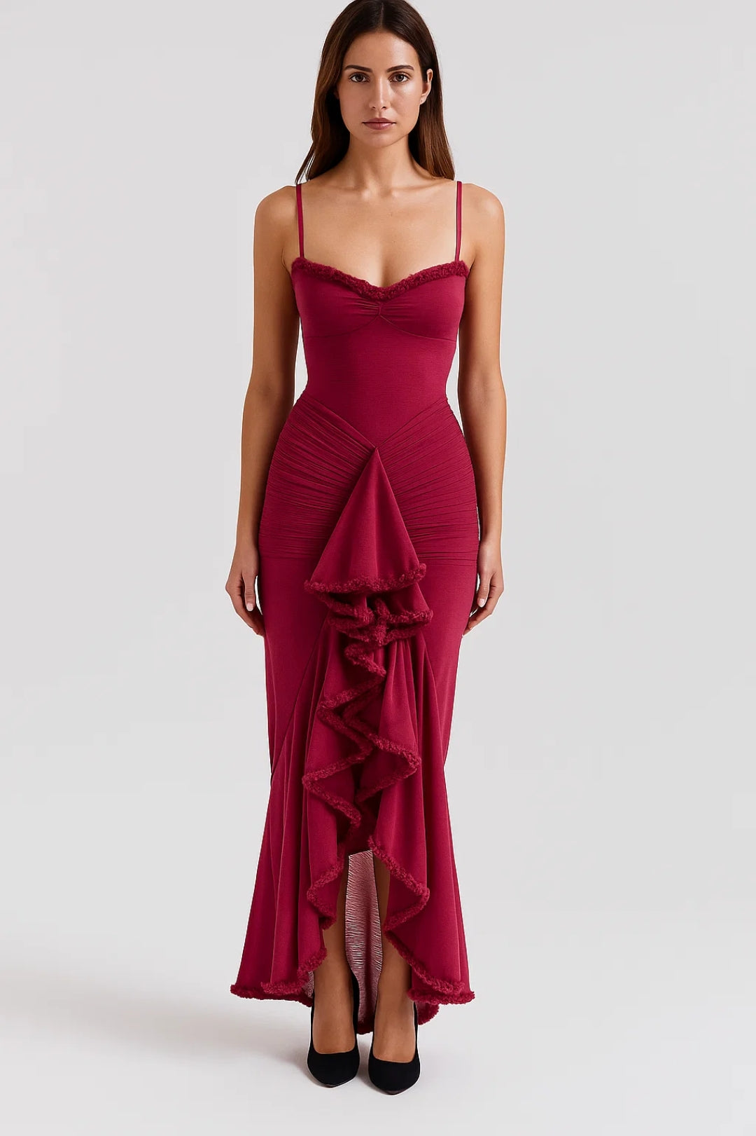 Robe Maxi Femme - Bustier Volants Asymétriques Bretelles | Soirée