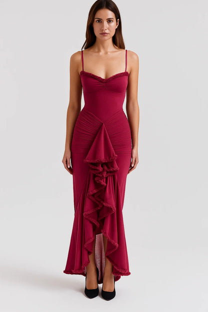Robe Maxi Femme - Bustier Volants Asymétriques Bretelles | Soirée