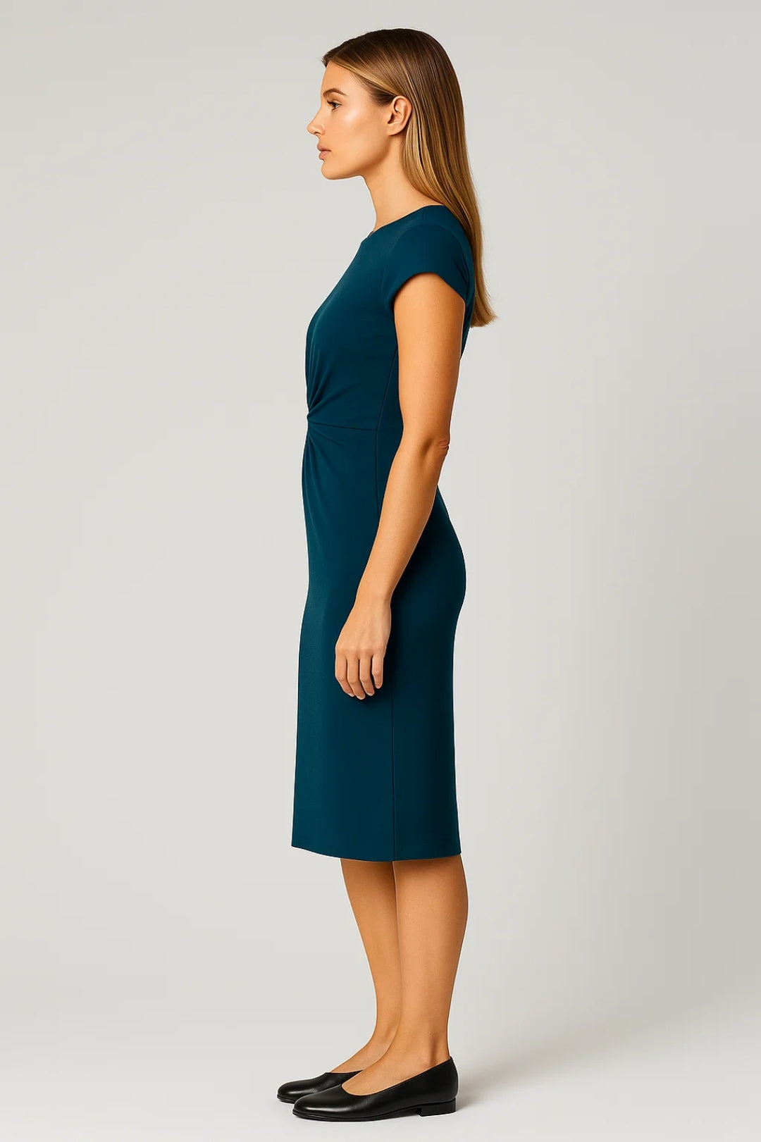 Robe Midi Femme - Manches Courtes Moulante avec Noeud à la Taille | Chic