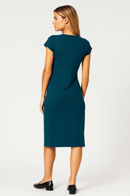 Robe Midi Femme - Manches Courtes Moulante avec Noeud à la Taille | Chic