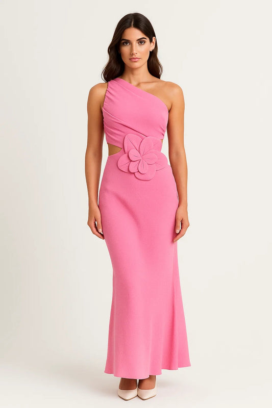 Robe Maxi Femme - One Shoulder Cut-Out avec Fleur | Élégant