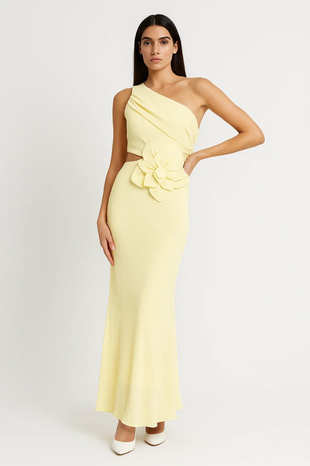 Robe Maxi Femme - One Shoulder Cut-Out avec Fleur | Élégant