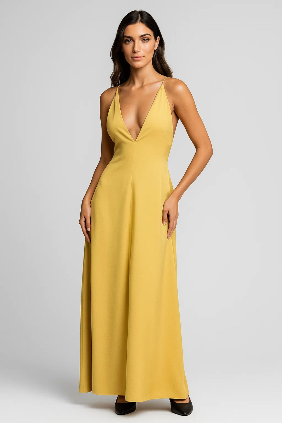 Robe Maxi Femme - Col V Profond Bretelles Fines Dos Nu | Élégant