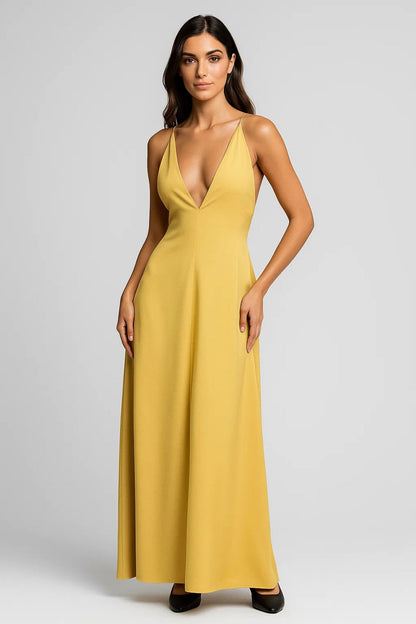 Robe Maxi Femme - Col V Profond Bretelles Fines Dos Nu | Élégant