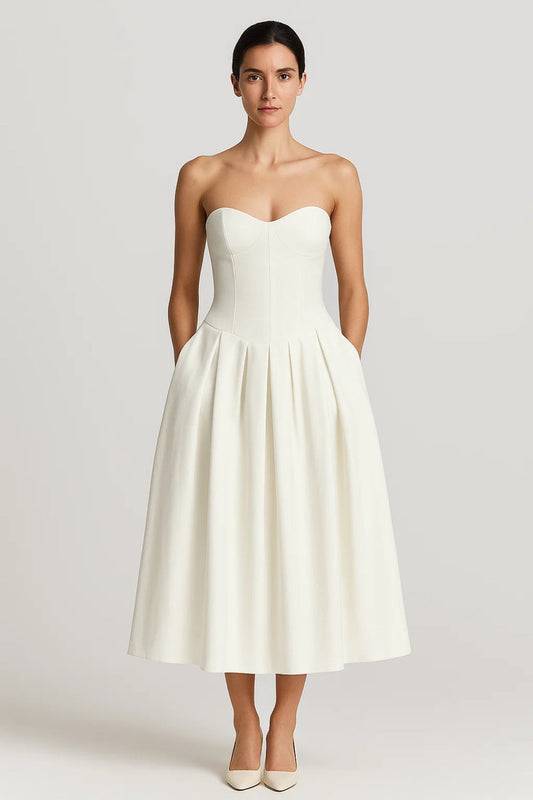 Robe Midi Femme - Bustier Coeur Sans Bretelles Jupe Plissée | Chic