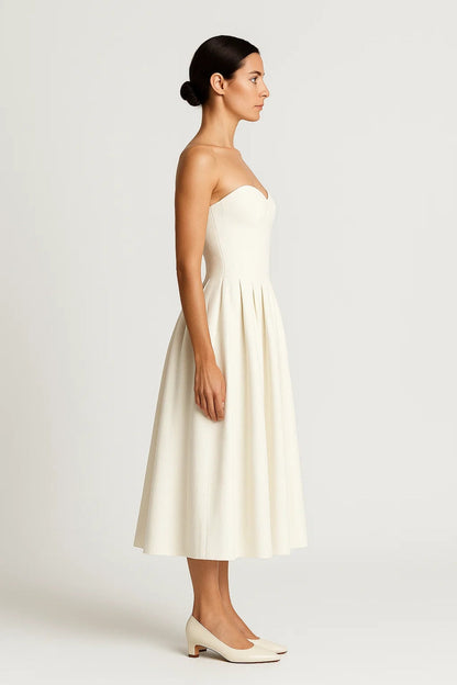 Robe Midi Femme - Bustier Coeur Sans Bretelles Jupe Plissée | Chic