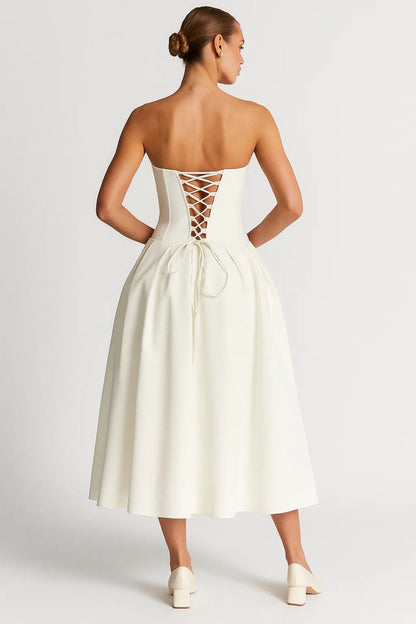 Robe Midi Femme - Bustier Coeur Sans Bretelles Jupe Plissée | Chic