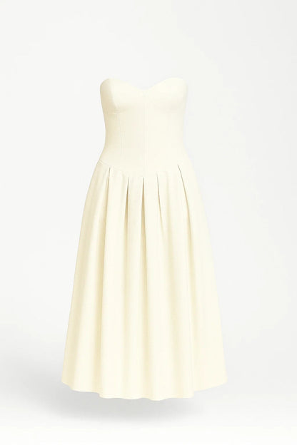 Robe Midi Femme - Bustier Coeur Sans Bretelles Jupe Plissée | Chic