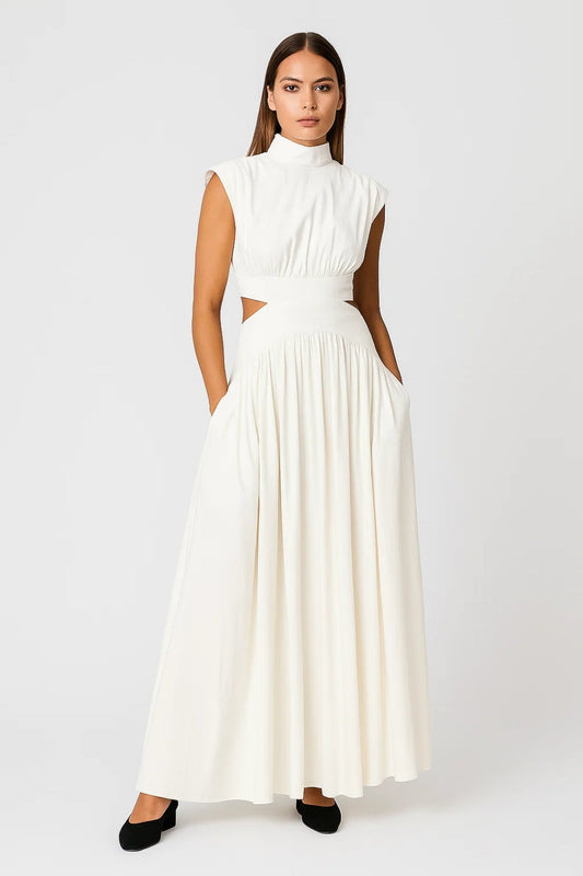 Robe Maxi Femme - Col Montant Sans Manches Cut-out | Élégante