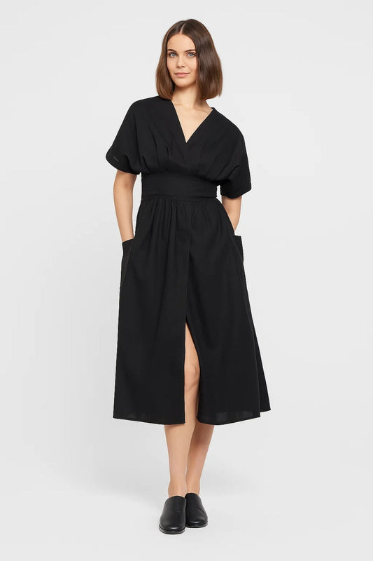 Robe Midi Femme - Col V Manches Courtes Poches Fente | Estivale