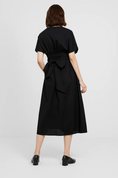 Robe Midi Femme - Col V Manches Courtes Poches Fente | Estivale