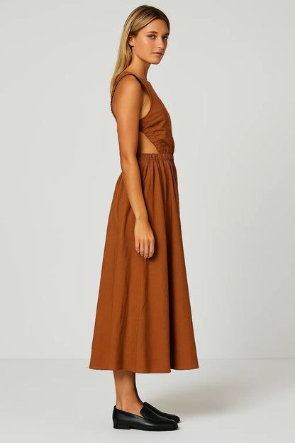 Robe Midi Femme - Sans Manches Taille Cintrée Évasée | Été