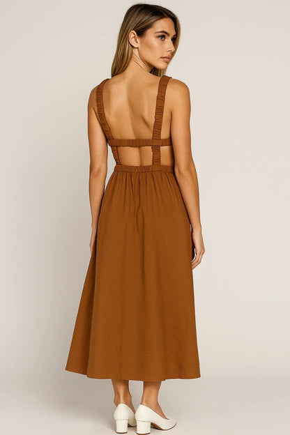 Robe Midi Femme - Sans Manches Taille Cintrée Évasée | Été