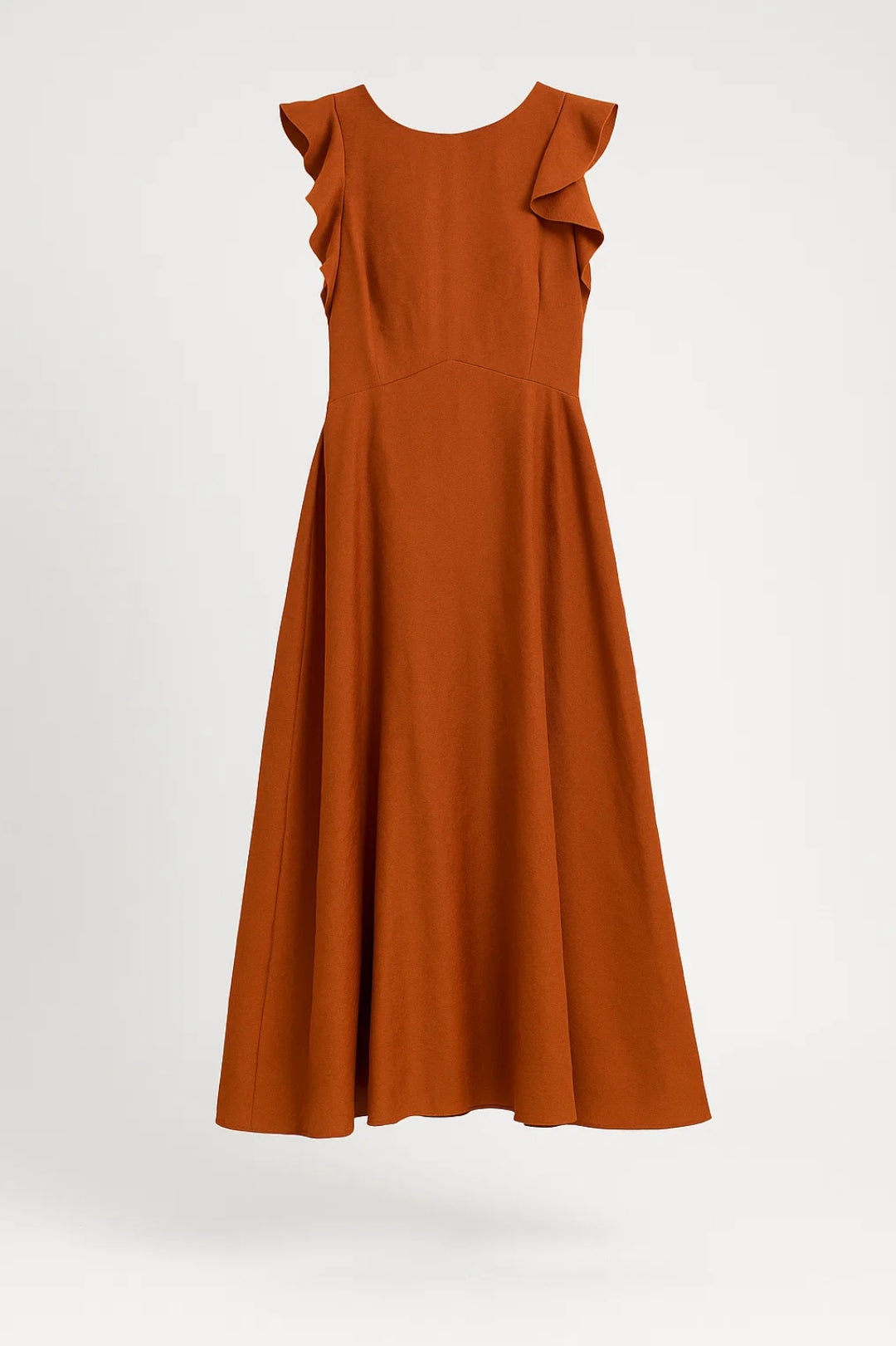 Robe Midi Femme - Sans Manches Volants Épaules Taille Cintrée | Été