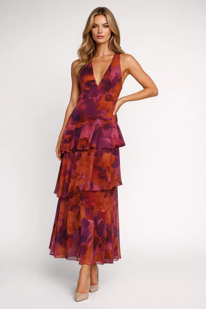 Robe Maxi Femme - Volantée Décolleté V Dos Nu | Florale Chic