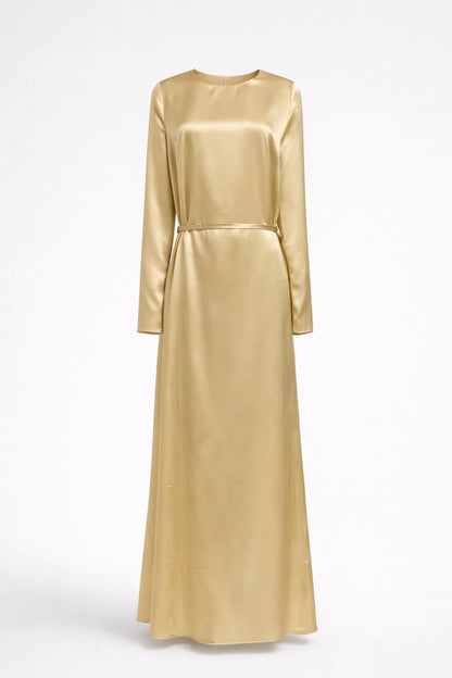 Robe Maxi Femme - Manches Longues Brillante Ceinturée | Élégante