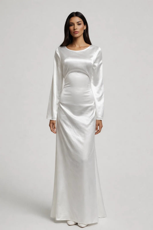 Robe Maxi Femme - Manches Longues Coupe Ajustée Brillante | Mariage