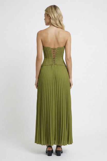 Robe Maxi Femme - Halter Corset Jupe Plissée Évasée | Élégante
