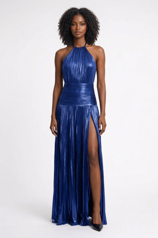 Robe Maxi Femme - Halter Plissée Fendue Dos Nu | Élégante