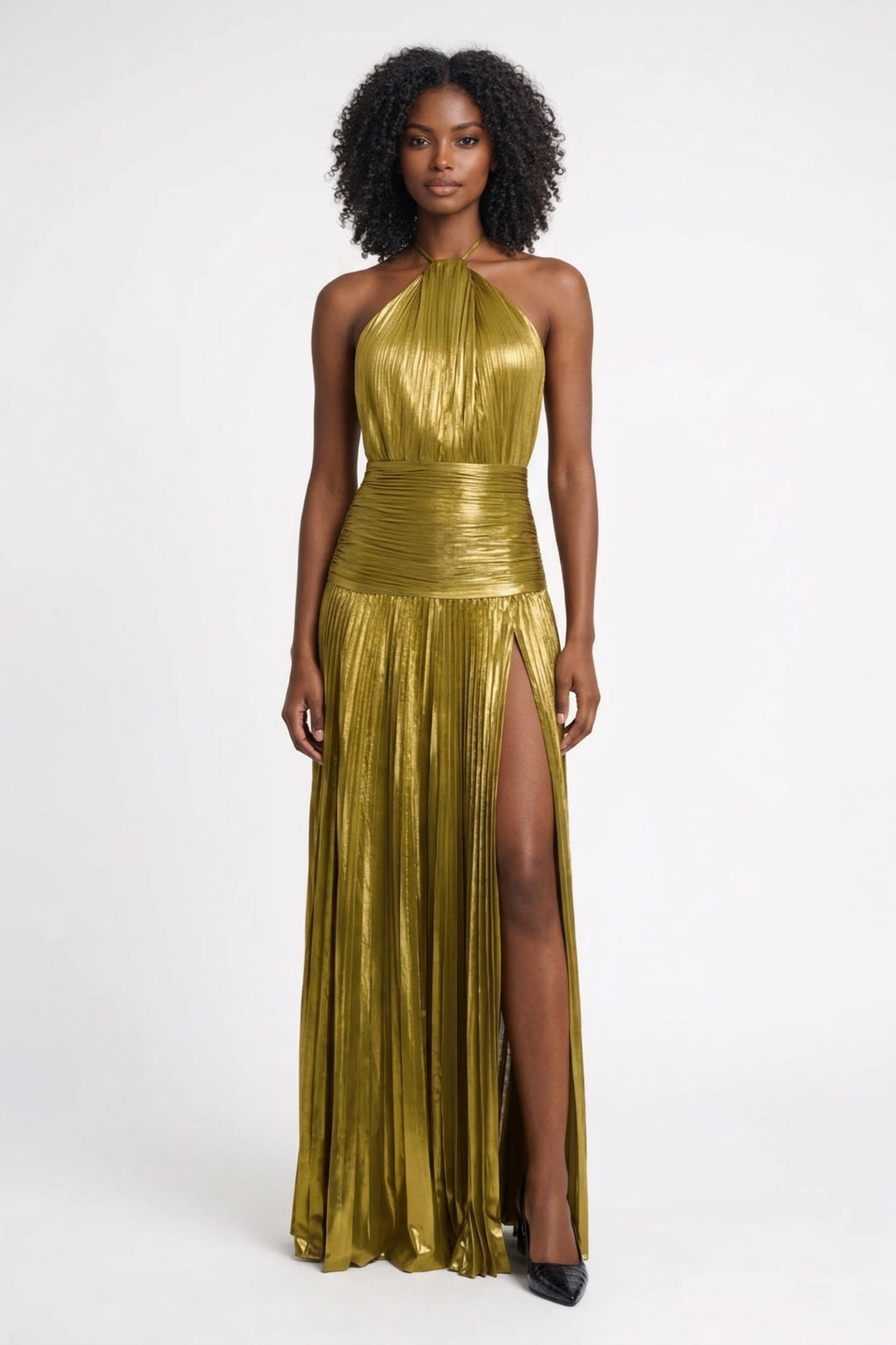 Robe Maxi Femme - Halter Plissée Fendue Dos Nu | Élégante