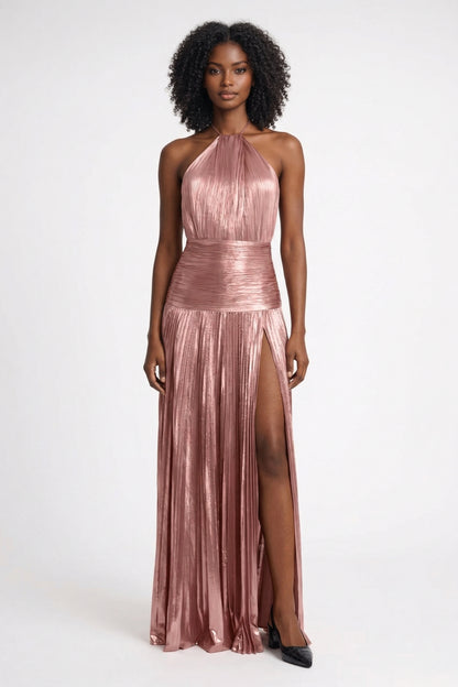 Robe Maxi Femme - Halter Plissée Fendue Dos Nu | Élégante