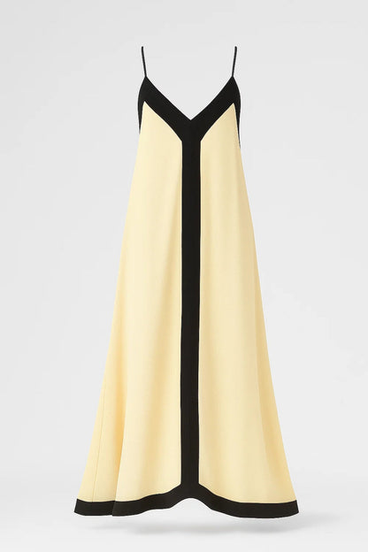 Robe Maxi Femme - Bretelles Fines Col V Bordures Contrastées | Chic