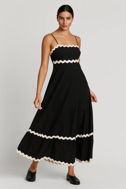 Robe Maxi Femme - Bretelles Fines Bordures Ondulées Étagée | Été