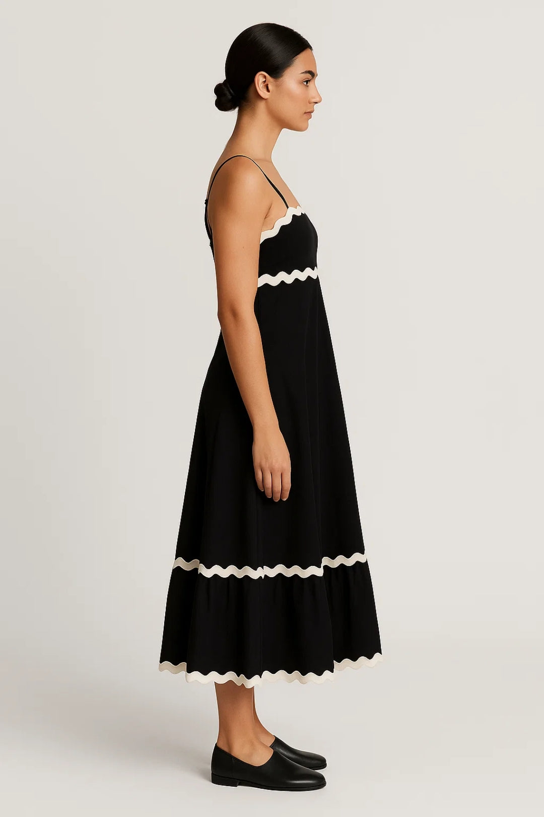 Robe Maxi Femme - Bretelles Fines Bordures Ondulées Étagée | Été