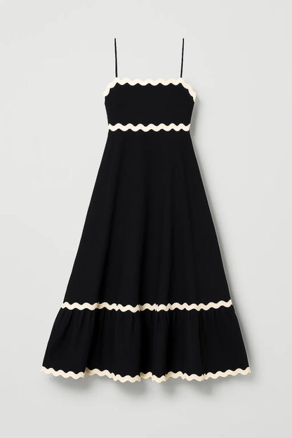Robe Maxi Femme - Bretelles Fines Bordures Ondulées Étagée | Été